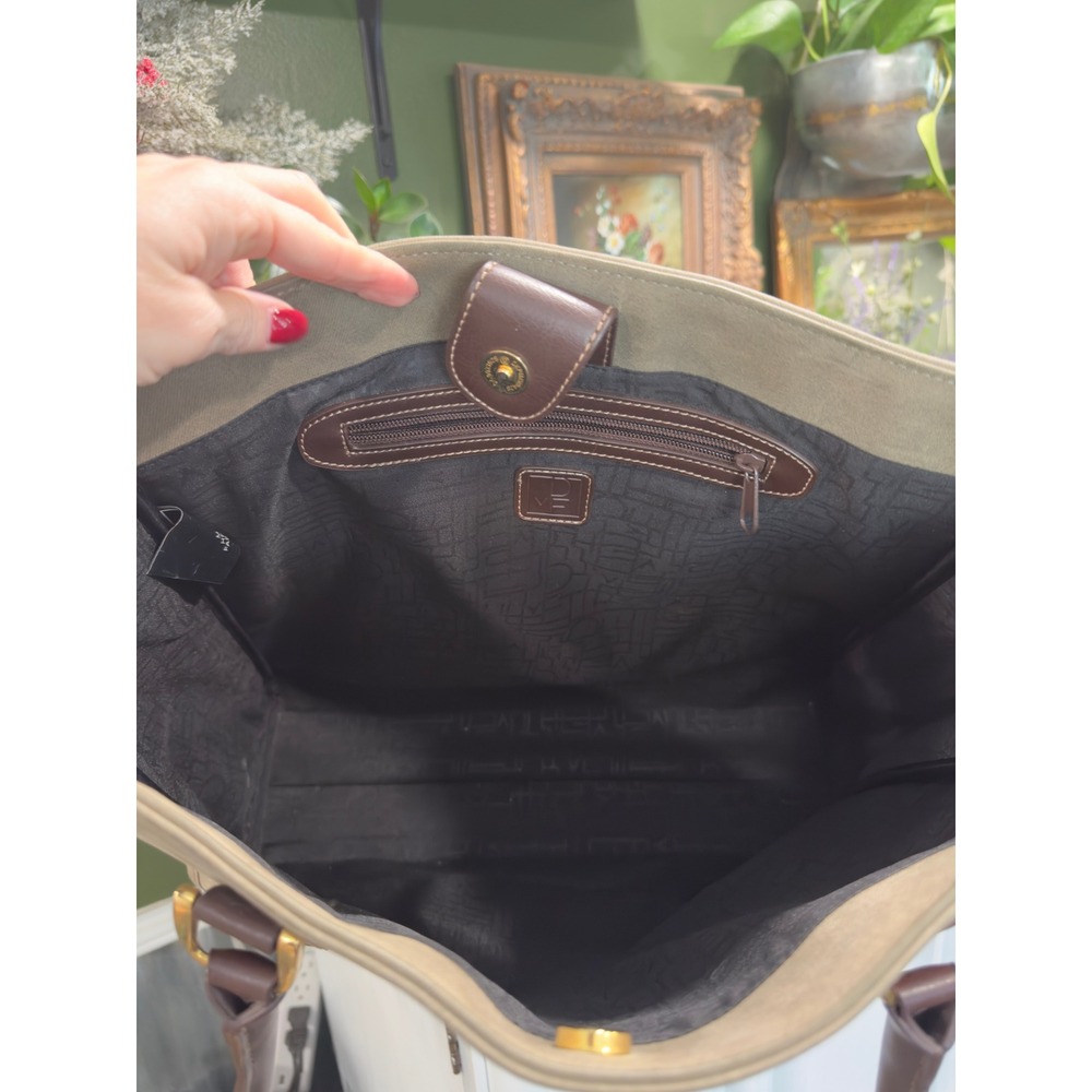 Diane von Furstenberg DVF Tan Canvas Brown Leather Trim Tote Bag Gold Logo Logo‎ - Picture 2 of 9